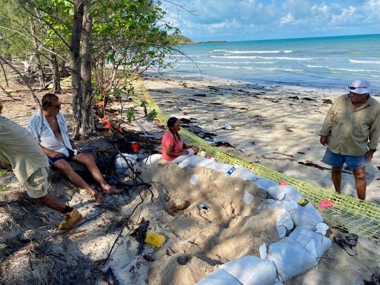Archaeological excavation at coastal site showing systematic fieldwork techniques