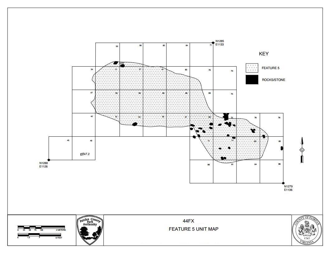 Professional archaeological site map showing grid system with coordinates and documentation